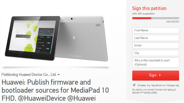 Huawei Unlock bootloader petition